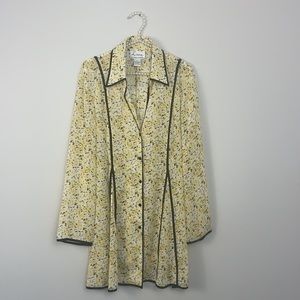 Linea by Louis Dell'Olio Yellow Floral Jacket / Blouse / Tunic SIZE XL vintage